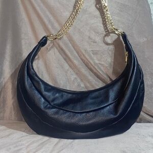 CUIR VERITABLE ITALIAN 
Elegant Black Leather Hobo Shoulder Bag